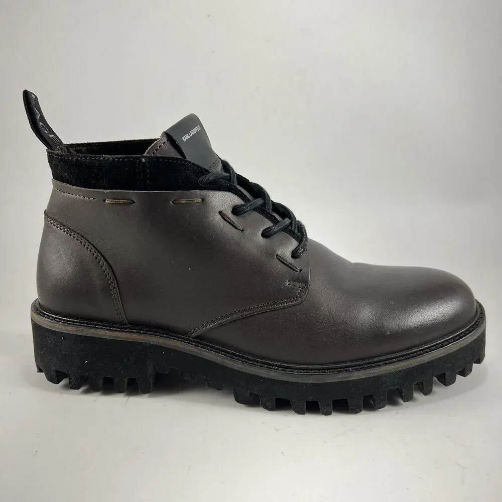 Karl Lagerfeld Paris Chukka Boots Mens Size 7 Brown Leather Chunky Lug Soles